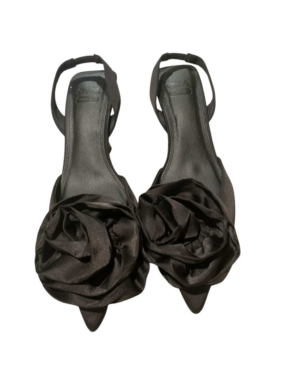 ASOS Black Pointed Slingback Heels with Rose Appliqué